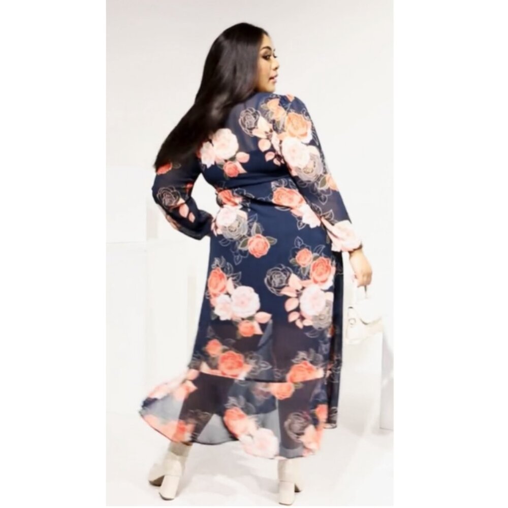 NWT City Chic Navy Floral Chiffon Wrap Maxi Dress 22 - Picture 7 of 16